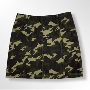 Camo Print Stretch Cotton Short Mini Skirt Dark Green Tan Brown Casual Small